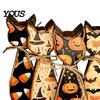 Country Style Holiday Room Ornaments Rustic Wooden Cat Ornament, Vintage Halloween/Flower Wood Tabletop Signs, Housewarming Gift Ideas Distressed