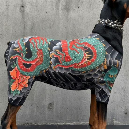 Drakono tatuiruotės augintinio kombinezonas, viso kūno keturkojų šunų apranga, tampri stilinga šunų maikutė, visų sezonų apranga mažų ir didelių veislių šunims ir katėms