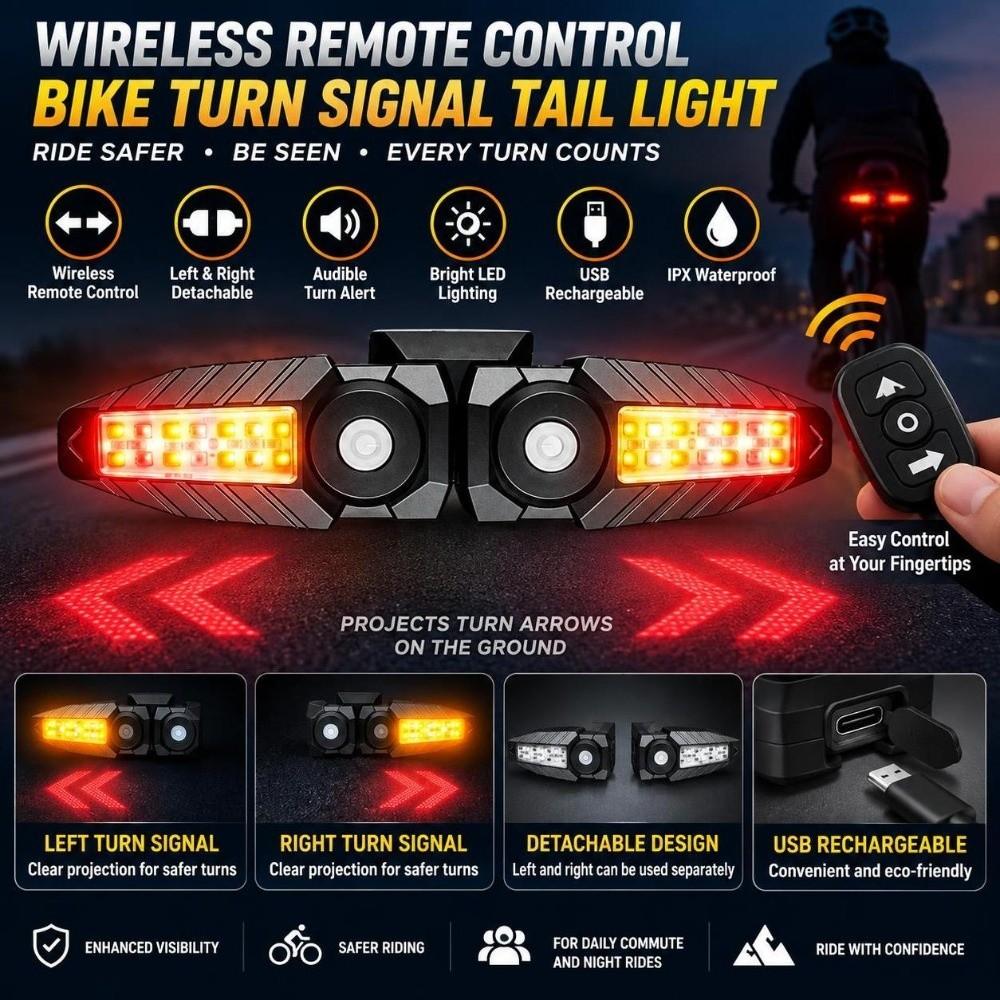 Remote Control Bike Turn Signal with Turn Signals LED MTB Rear Light Safety Warning