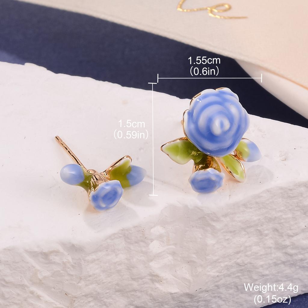Fresh new Chinese flower stud oil painting style high-end enamel pearl earrings vintage national style tassel earrings women