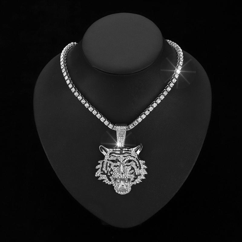 GemChic Men's Personalized Hip Hop Cool Embed Zircon Tiger Pendant Necklace Retro Versatile Birthday Christmas Jewelry Gift