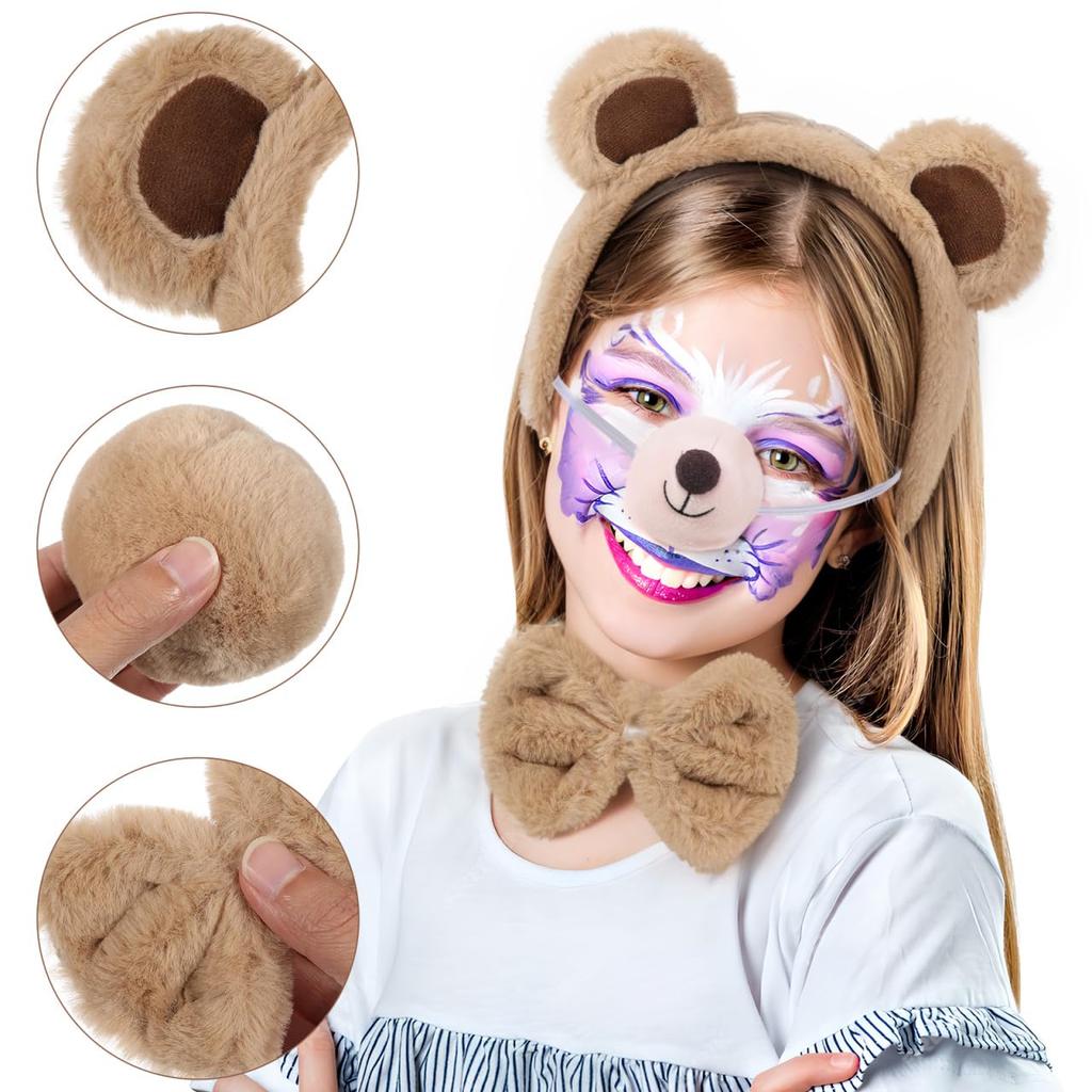 Alipis Bear Costume Set for Kids, Includes Plush Headband, Ears, Nose, Tail, and Bow Tie, Perfect for Halloween and Parties