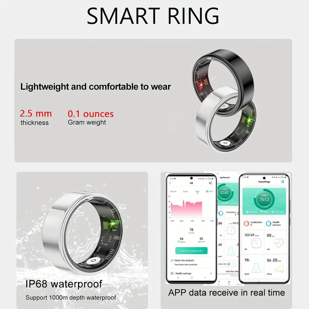 Smart Ring for Men Women, Activity and Fitness Tracker with Steps, Calories, Sleep Tracking, Exercise Monitoring for IPhone Android, Smart Rings