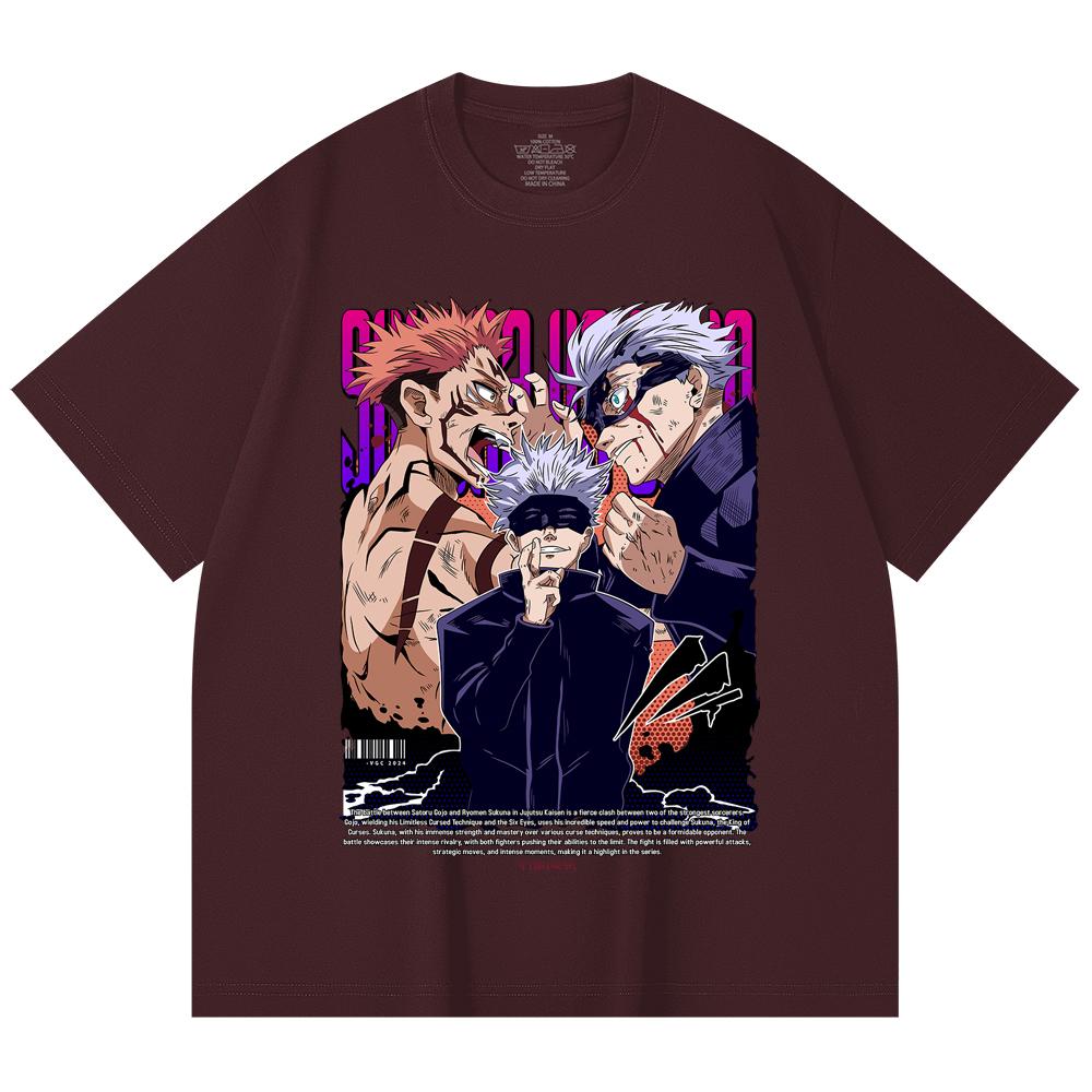 

230 Gsm 100% Cotton Jujutsu Kaisen V9 Sukuna Gojo Print Unisex Heavy Cotton T Shirt 2XL вина червоного кольору