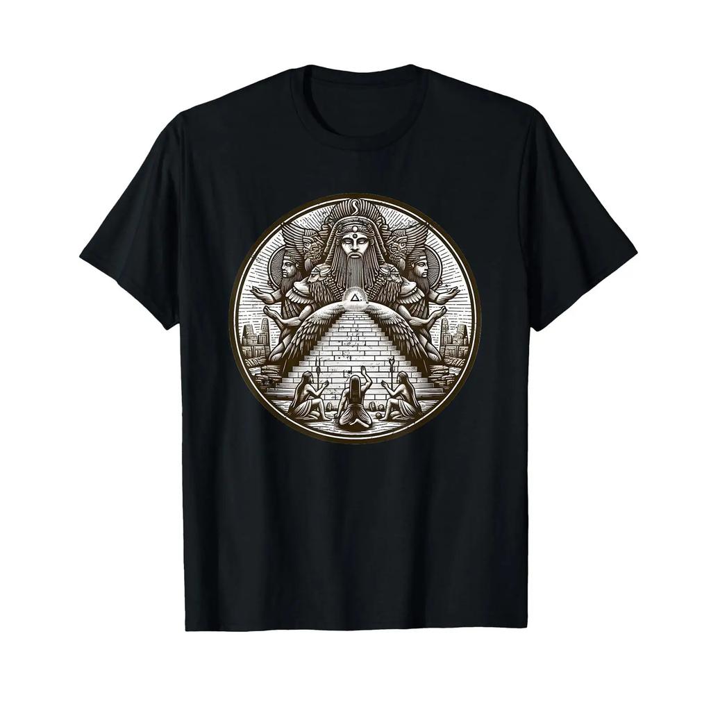 Anunnaki Sumerische Götter mit Pyramide T-Shirt schwarz S vintage gewaschen Grafik Streetwear Vielseitig Unisex Atmungsaktiv Weich Stilvoll