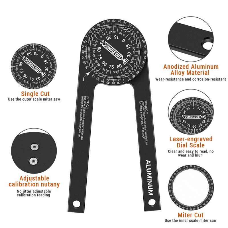 Aluminium-Gehrungssägen-Winkelmesser 7 Zoll Rostfrei Winkelmesser mit präzisen laser gravierten Skalen