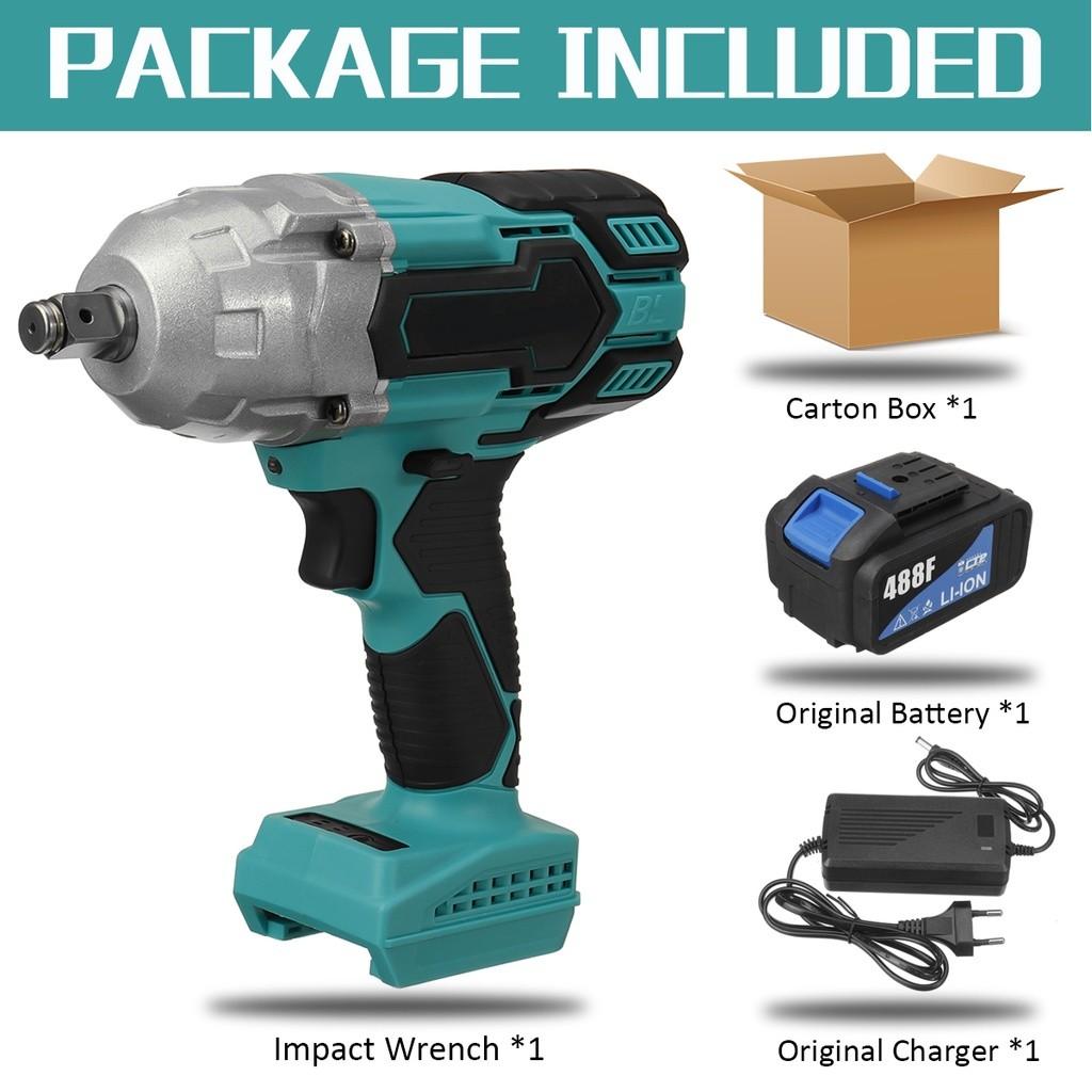 

Бесщеточный ключ 1500N.M 488VF 1510W Беспроводной электрический ударный торцевой ключ 22800 мАч с литиевой батареей Ручная дрель Установка электроинструментов 1 x Battery