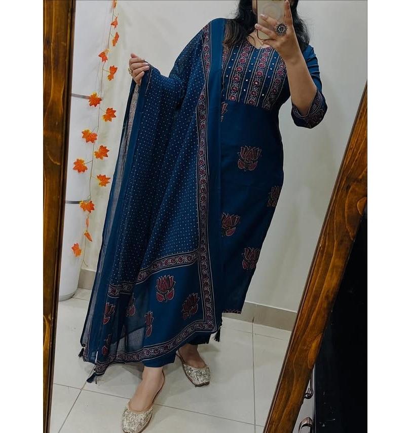 Women Designer Kurta Pant Dupatta Set Indian Bollywood Top Tunic Salwar Suit Party Wear