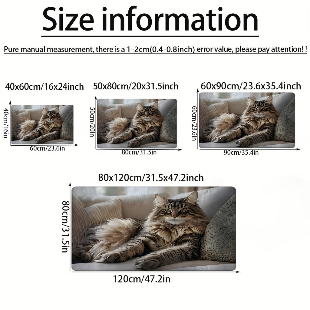 1Pcs Anti Fatigue Kitchen Rugs Maine Coon Cat Realistic Tabby Print Waterproof Non Slip Thick Cushioned Mat
