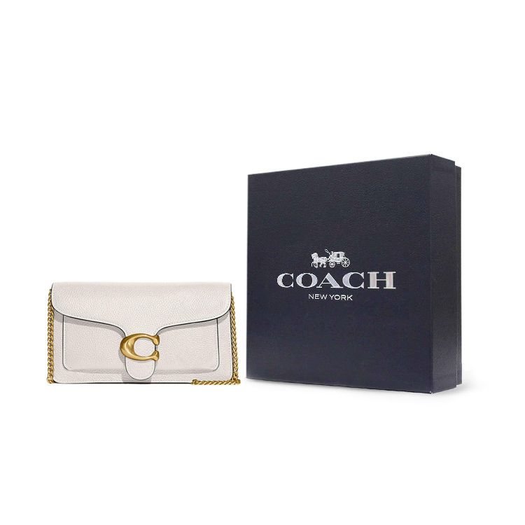 Coach Chain 20 Gold Letter Logo Hardware Chain Polished Pebble Grain Leather Shoulder Bag Crossbody Clutch Small Women Bags Chalk-White CE772-B4HA