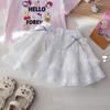 Girls Summer 2 Piece Outfit Short Sleeve Round Neck T Shirt With Lace Tiered Cake Skirt Stylish Kids Clothing Set