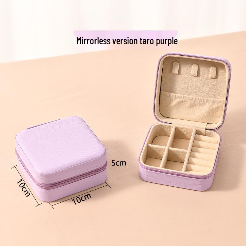 High-End Jewelry Storage Box with Mirror Pattern for Rings, Earrings, Necklaces - Women's Zipper Style Organizer.