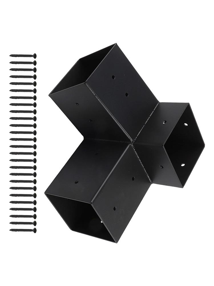 Slanted Roof Pergola Brackets Wall Mount Kit For 4x4 Inch Posts Steel 3-Way Unidirectional With Hardware Black