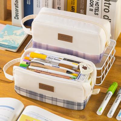 Astuccio Angoo a griglia Borsa per penne Colore a contrasto Grande scomparto principale Organizzatore per cancelleria