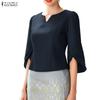 ZANZEA Blusa Elegante Casual para Mujer con Cuello en V, Color Sólido y Mangas 3/4