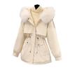 Dámská teplá bunda s dlouhým kabátem a kožešinovým límcem s kapucí Tenká zimní bunda s parkou