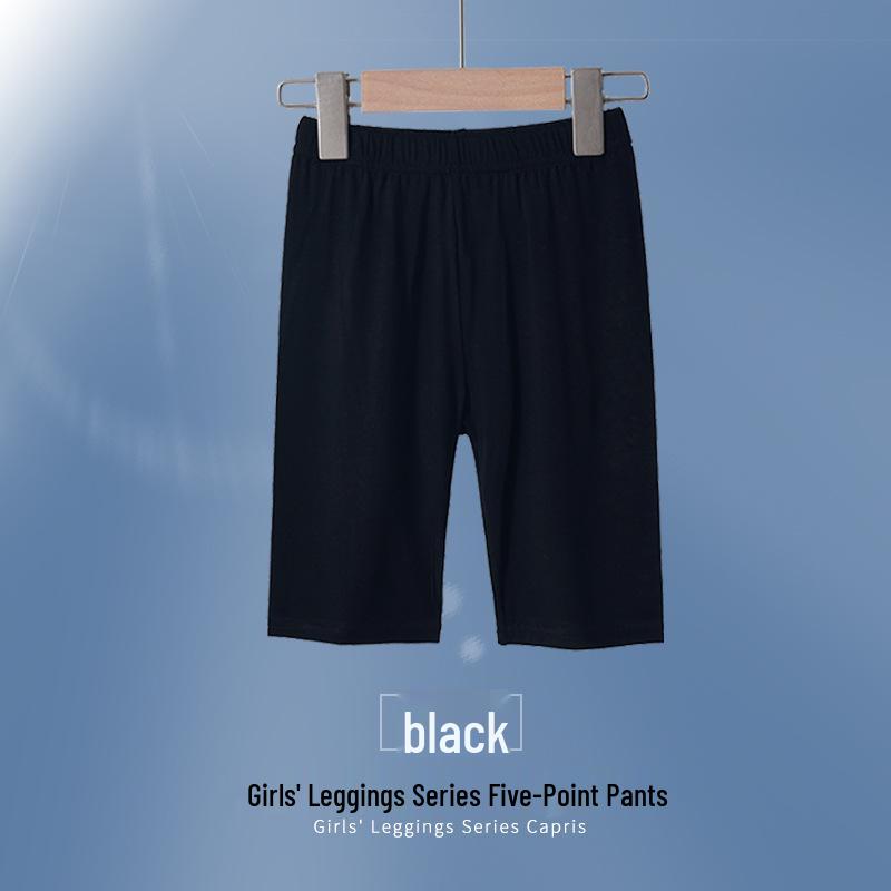 Kids' Summer Mid-Length Leggings: Modal Black or Thin White Girls' Five-Point Safety Pants