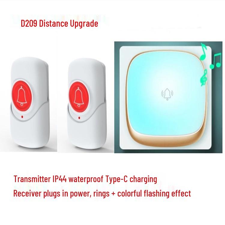 Seven-Color Wireless Flashing Music Doorbell for Homes, Long-Range Plug-in, Ideal for the Elderly and Rural or Villa Use