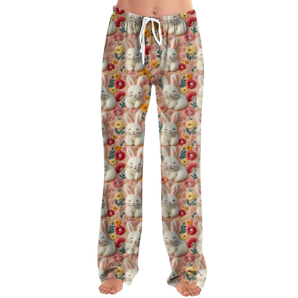 Dámské pyžamové kalhoty na spaní, ležérní stahovací šňůrky, elastický pas, pohodlné rovné jógové volné kalhoty, velikonoční