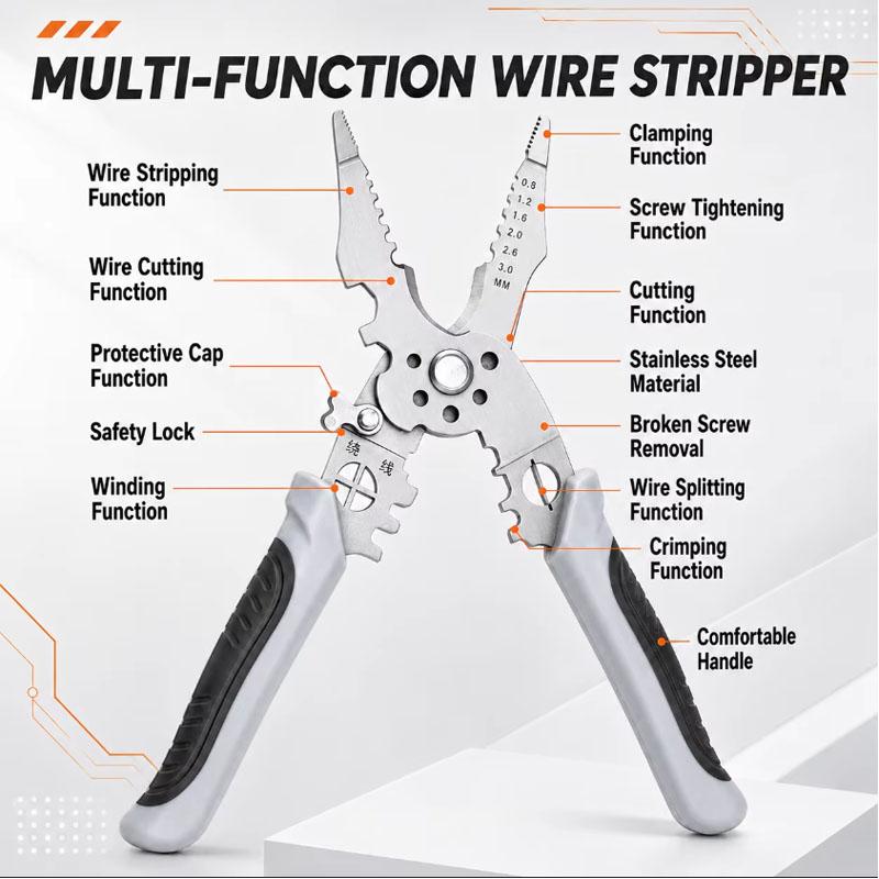 Tel Pense Seti Striptizci Crimper Kablo Kesici Ayarlanabilir Tel Stripper Çok Fonksiyonlu Elektrikli Tel Sıyırma Sıkma Pensesi Terminali El Aleti