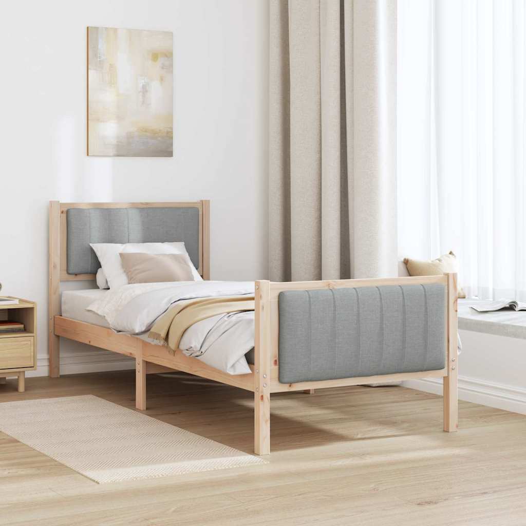 Brown and Light Grey Bed Frame 75 x 190 cm Solid Pine Wood