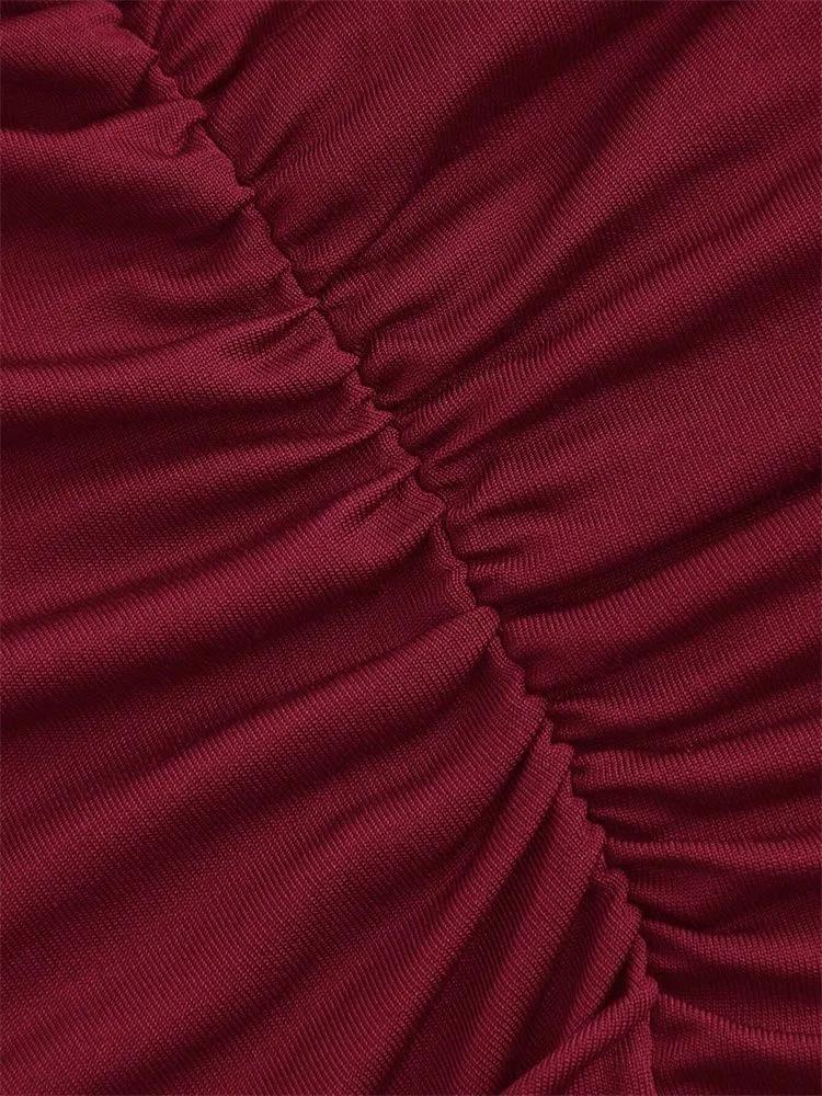 Crop Top phumee Mock Neck Pleated Sleeveless Solid Color A2391