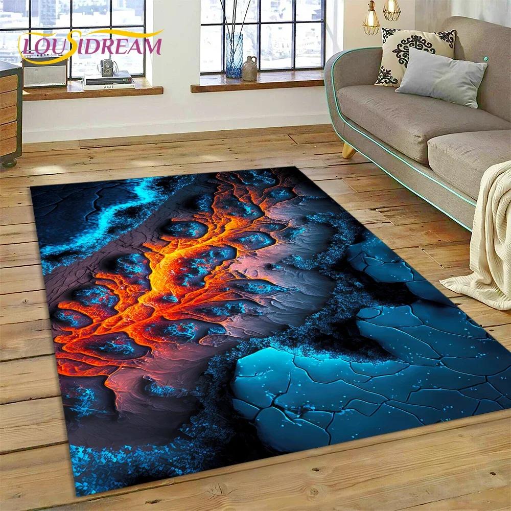 3D Volcano Lava Magma Carpet Rug for Bedroom Living Room Home Sofa Decoration,Children Game Large Decor Floor Mat Non-slip Gift