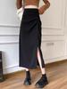 High Waist Slimming A-Line Midi Skirt with Slit - Korean Style Bodycon In Black