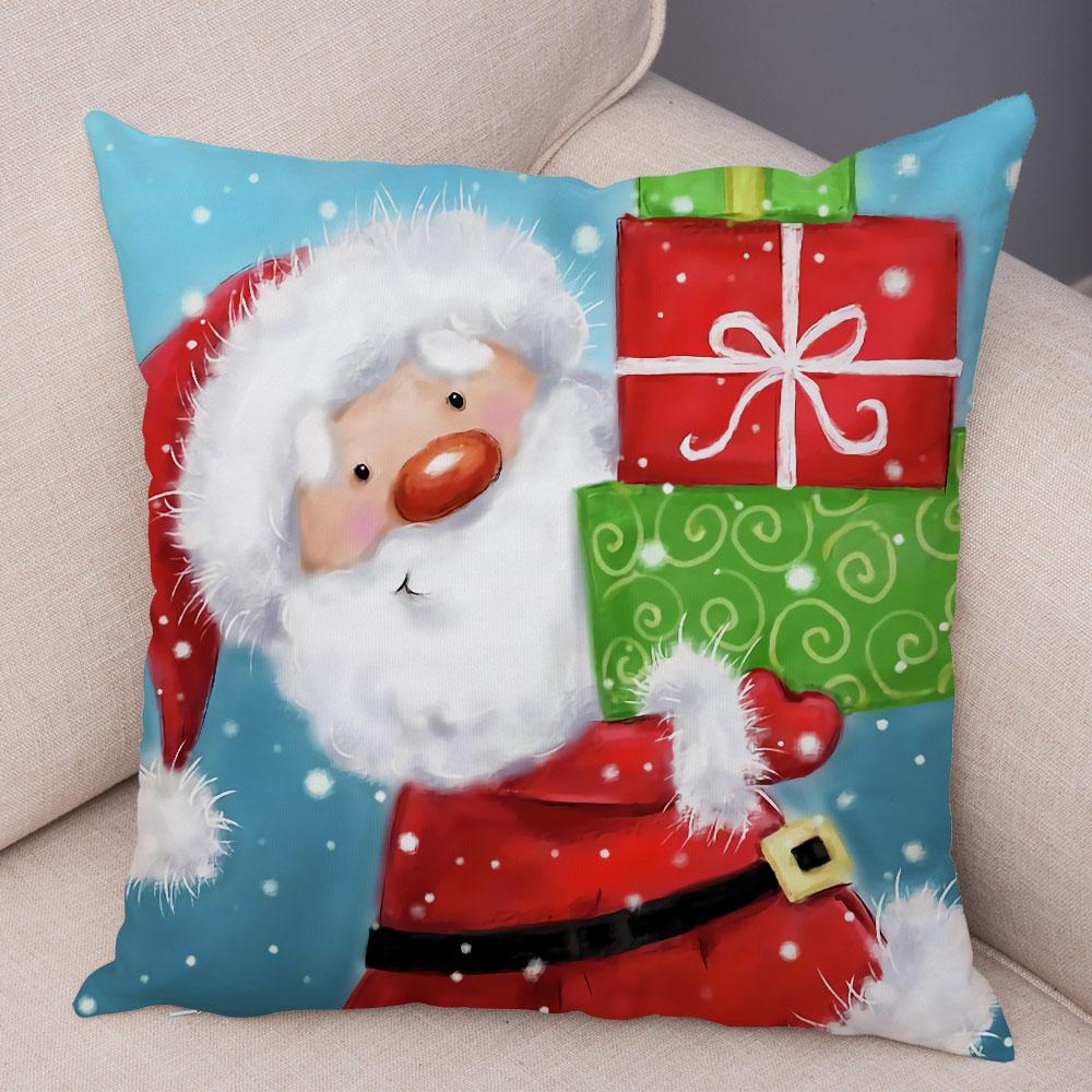 Merry Christmas Cute Cartoon Santa Claus Snowman Print Cushion Cover for Home Living Room Sofa Decoration Pillow Cover