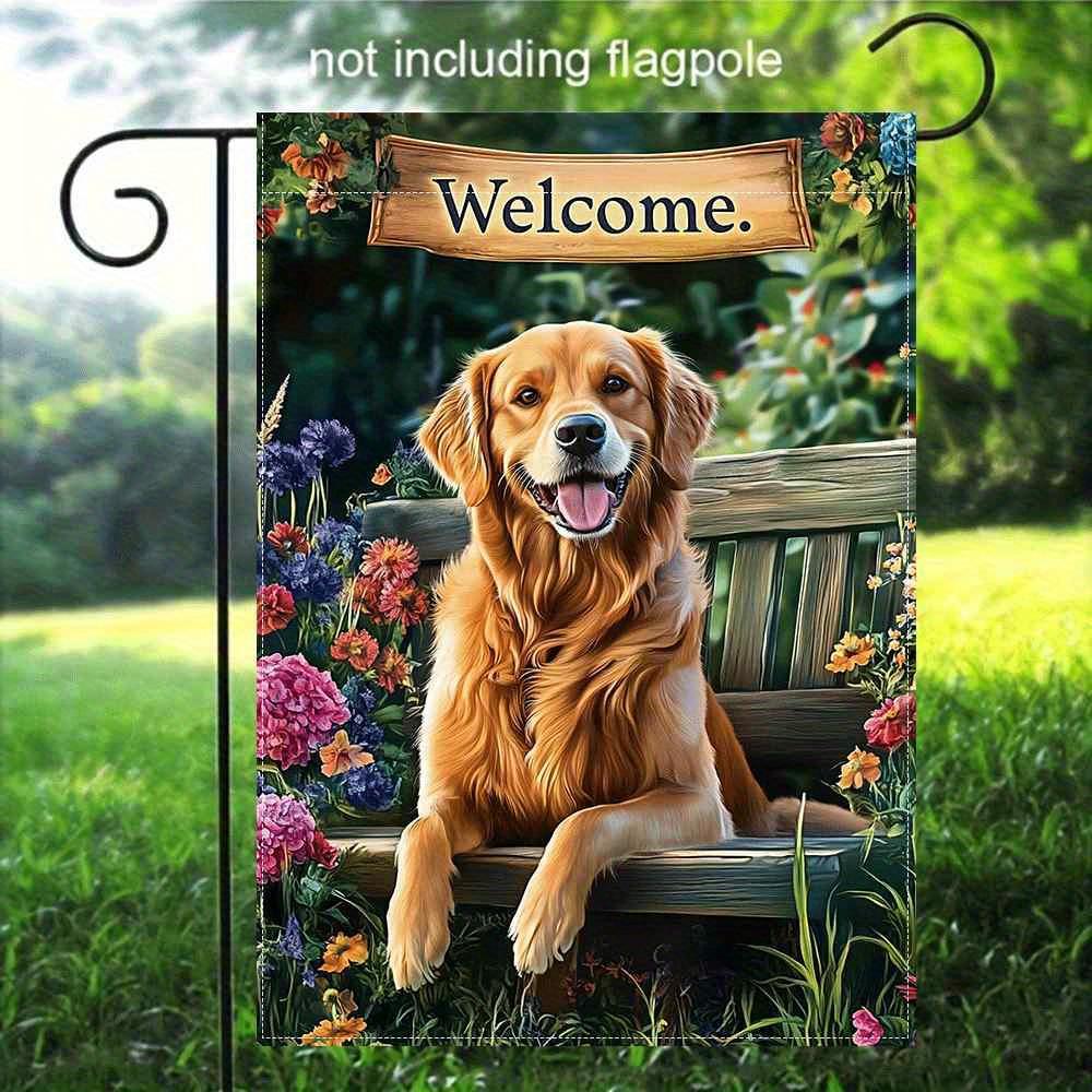 1pc Double-Sided Golden Retriever Floral Welcome Garden Flag - Durable Linen Blend, Vibrant 2D Print, Weather-Resistant, No Pole Included, Perfect for