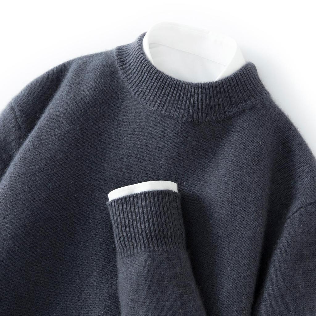 Men's Autumn Thickened Cashmere Round Neck Sweater - Light Business Style