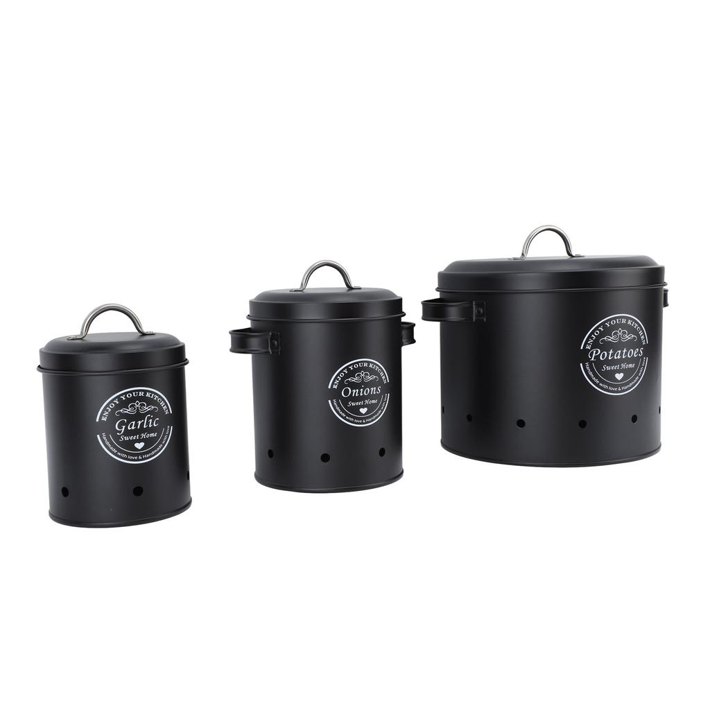 3PCS Kartoffel Zwiebel Lagerung Bin Carbon Stahl Bauernhaus Kartoffeln Halter Küche Lagerung Kanister Gläser