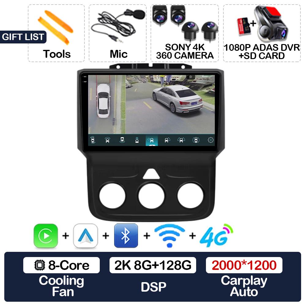 Android 15 Wireless Carplay Auto Car Radio For Dodge Ram 1500 2500 3500 2013 - 2018 Multimedia Video Player 4G WIFI 2DIN QLED BT