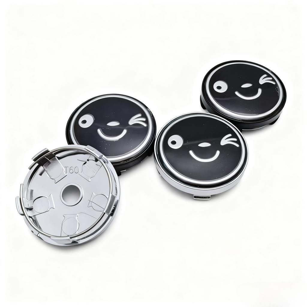 4pcs Smiling Face Logo Emblem Car Wheel Center Caps 60MM 56MM Wheels Hub Cap Smile Badge Rim Hubcaps Cover Replace Accessories