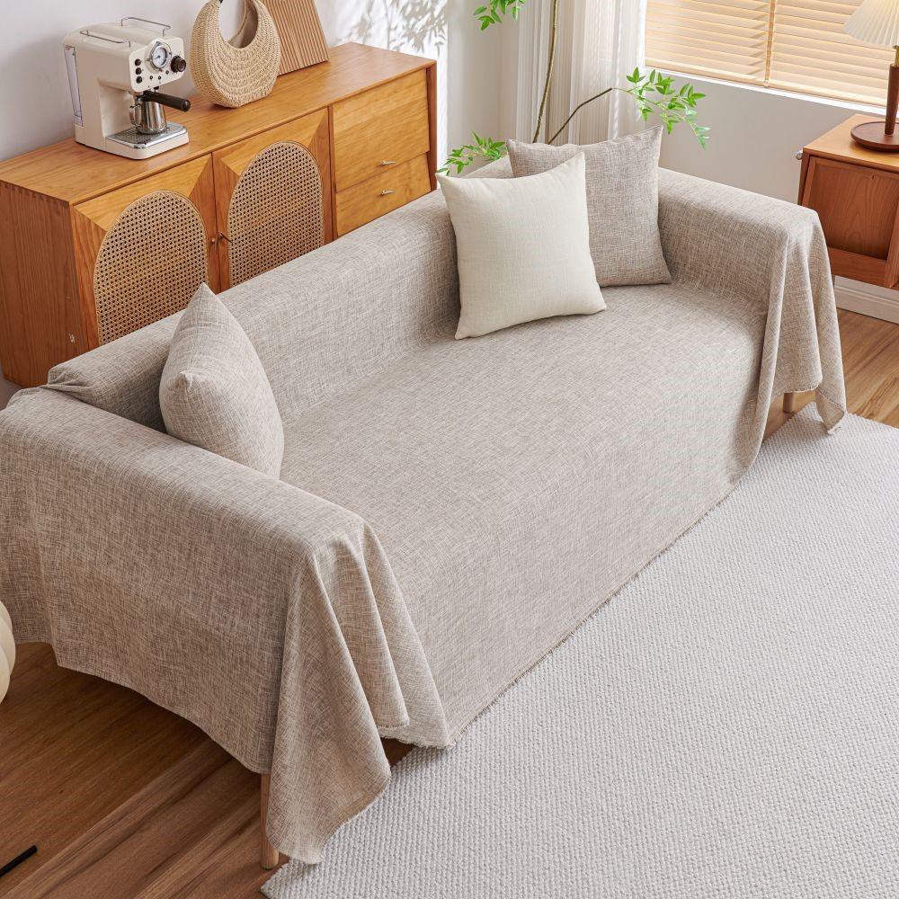 Slub Linen Sofa Cover Mat Throw Blankets Living Room Couple Position  Summer Solid Color Camping Picnic Blanket Cover