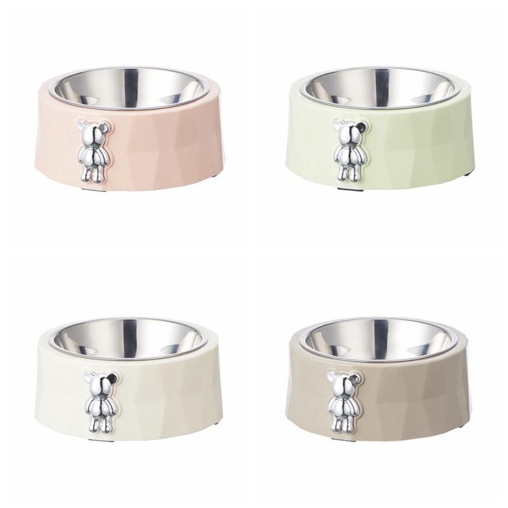 Detachable Pet Food Dispenser Stainless Steel Pet Feeding Basin Anti Knock Bear Pet Bowl  Dogs Cats