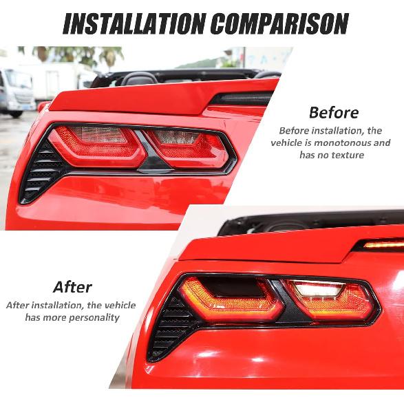 ABS Black Rear Tail Light Lens Taillight Kit Fit For Chevrolet Corvette C7 2014- Car Exterior Taillight Protection Cover Accessories