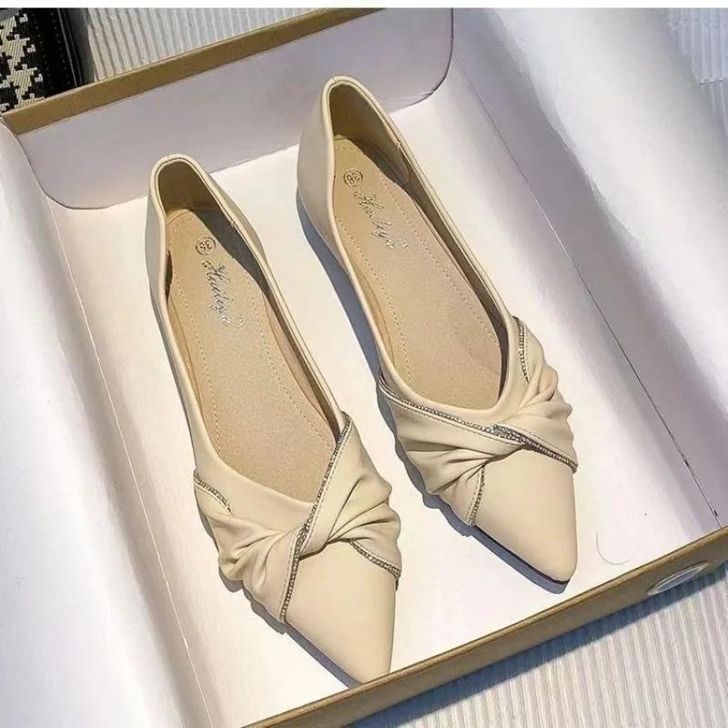 Fashion Women's Flat Shoes Evening Slip-on with Bow Pointed Toe Shoe Elegant Dress Promotion Casual Fashionable Spring Ladies Footwear