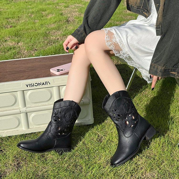 

[Youshilai] Женские сапоги-казаки с вырезами, новинка 2025 года, высокие сапоги-рыцари, высокие ботинки Мартин для женщин 35