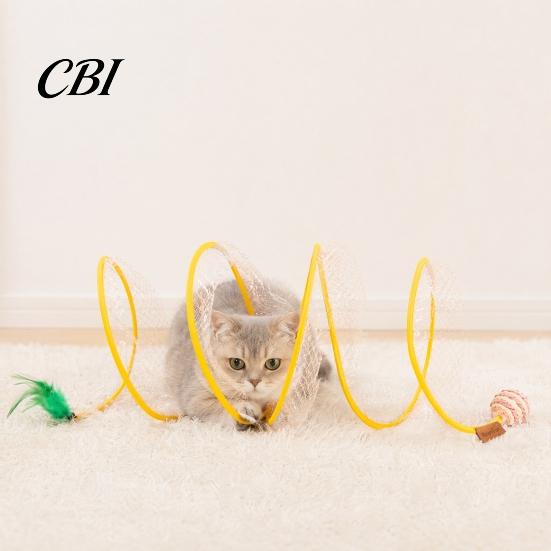 Cat Tunnel Toy S-Shape Toy, Foldable Wire Frame Play Tube for Indoor Cats, Hide And Seek Bendable Self-Play Hideout with Plush Mouse Interactive Toys