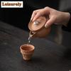 180ml Retro Coarse Pottery Old Rock Mud Hand Grab Po Japanese Gilded Silver Rabbit T Pot Tea Brewing Filter Kettle Kungfu Teaset