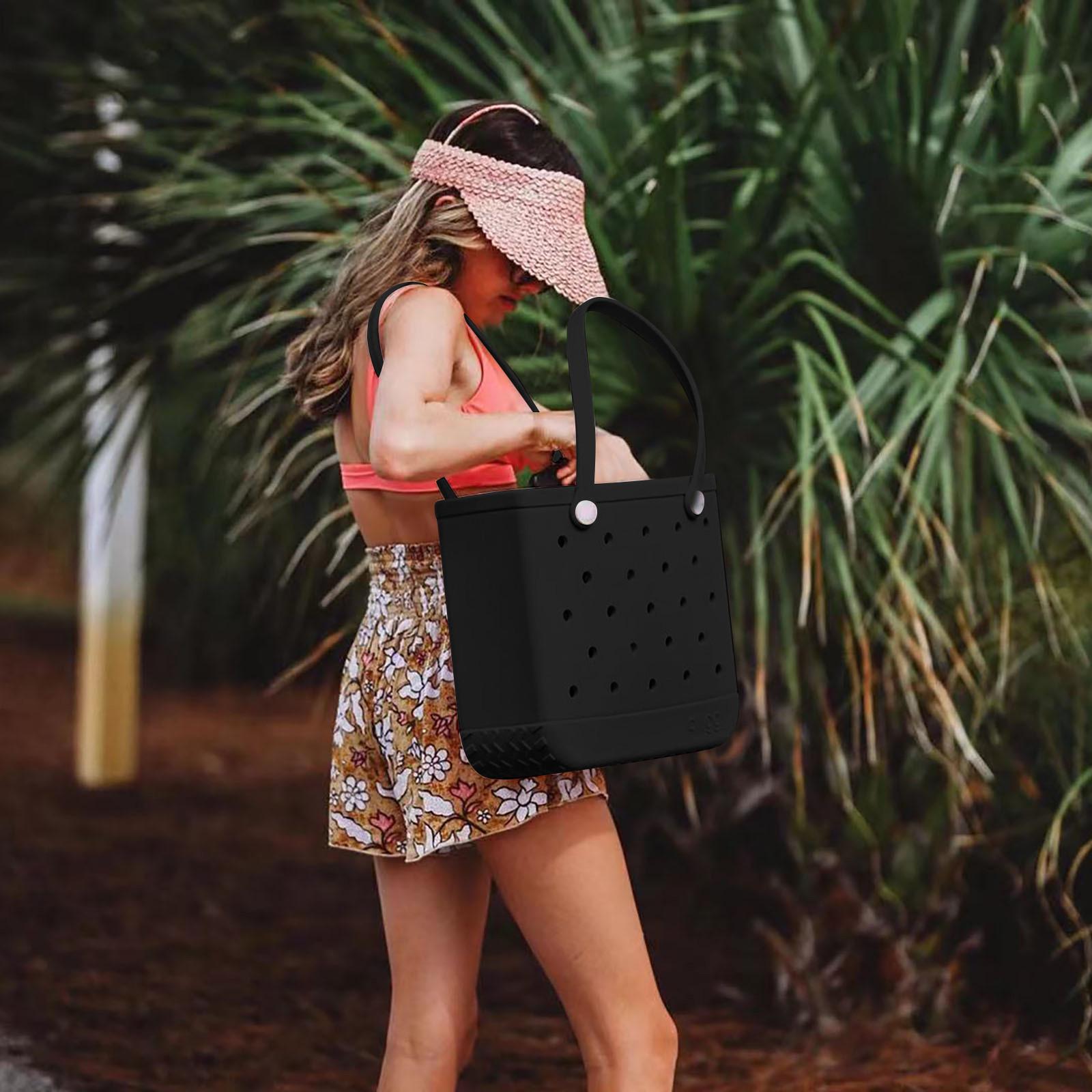 

Пляжная сумка, сумка для хранения, однотонная водонепроницаемая большая сумка для хранения с отверстиями из eva, уличная большая сумка, портативные дорожные сумки One Size чёрный