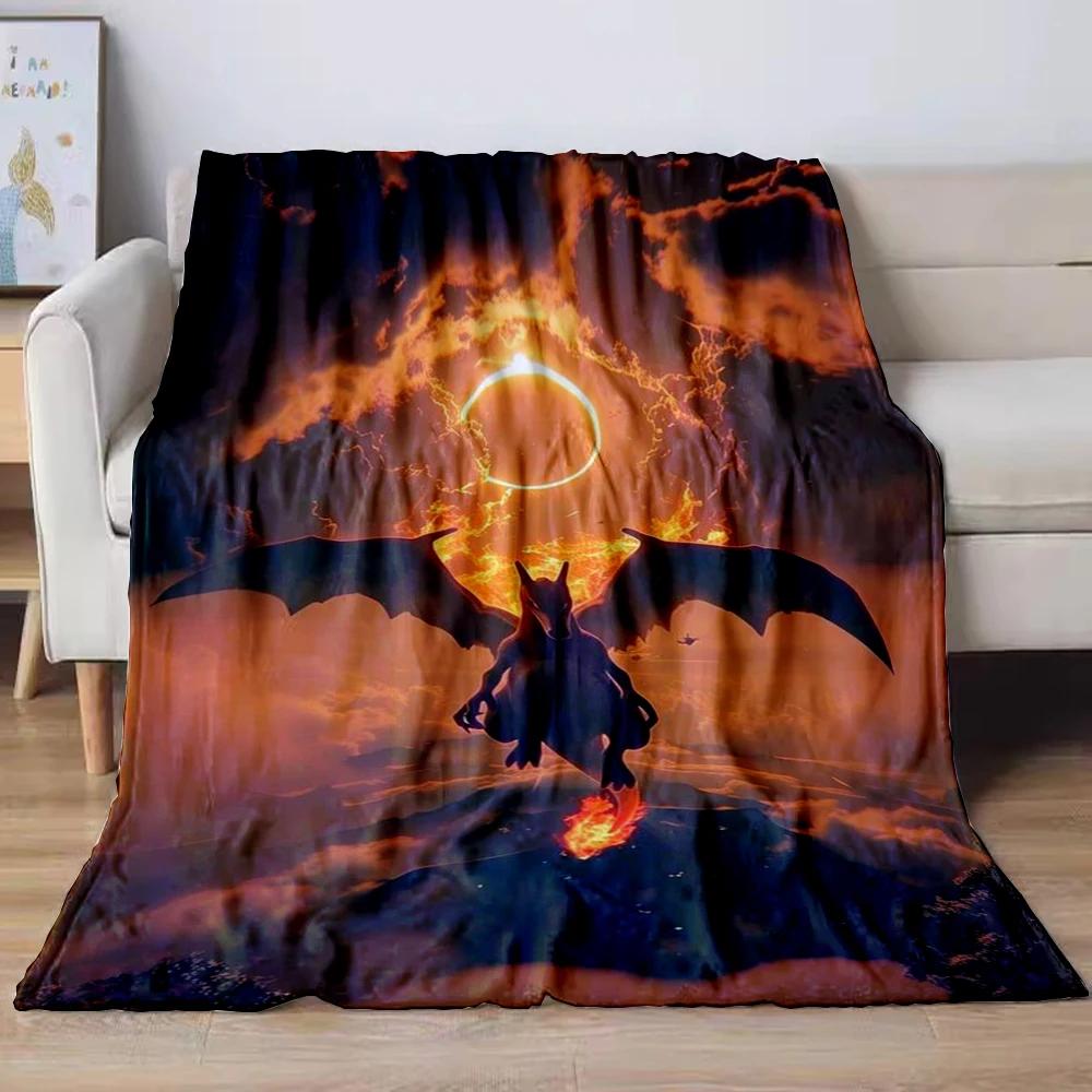 31 Style Anime Pokémon Charizard Cartoon Flannel Blanket for Sofa Home Sofa Student Blankets Children Student Nap Girl Kids Gift