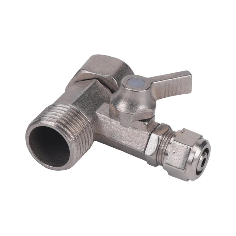 Threaded Faucet Branch Fitting 3 Way Metal Water Split Piece with Shutoff Control for Filter and Kitchen Use Tasks