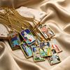 New Design Colorful Enamel Tarot Cards Pendant Necklaces  18K Gold Plated Sun Star Moon Box Chain Choker Jewelry for Women