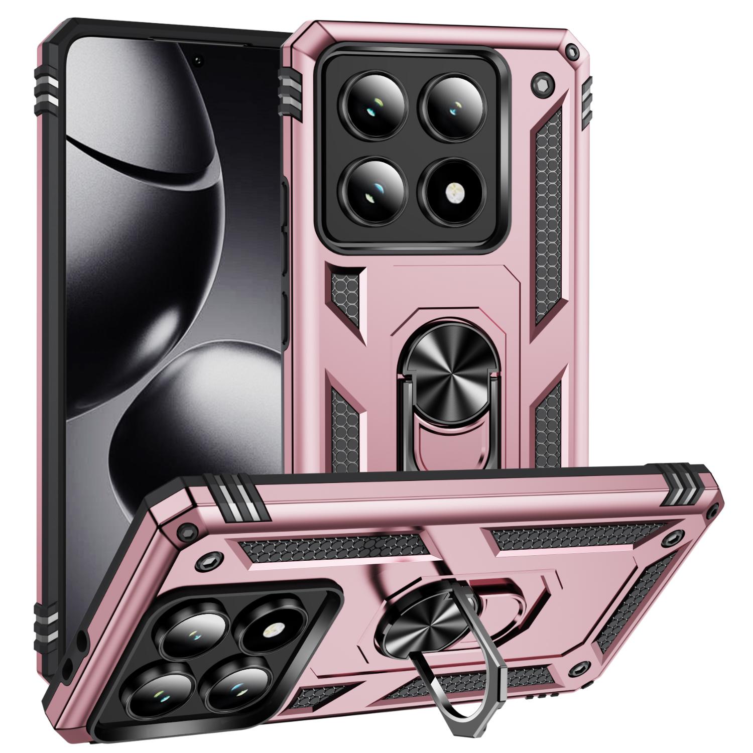 

For Xiami Mi 14T Pro Shockproof Folding Armor Case For Xiami Mi 14T Stand Holder Ring Cover For Mi 14T розового золота