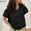 ZANZEA Women Casual Round Neck Button Short Sleeve Blouse