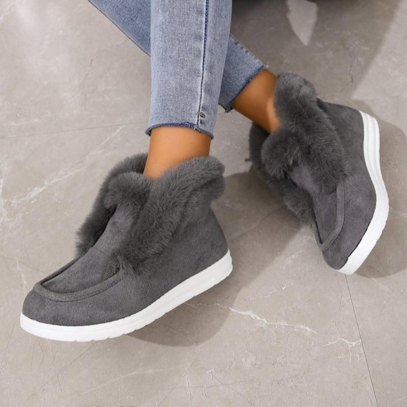 Women's Plus Size New Autumn Winter Short Ankle Snow Boots with Furry Cuffs Fleece-Lined Thickened Warm Cotton Boots