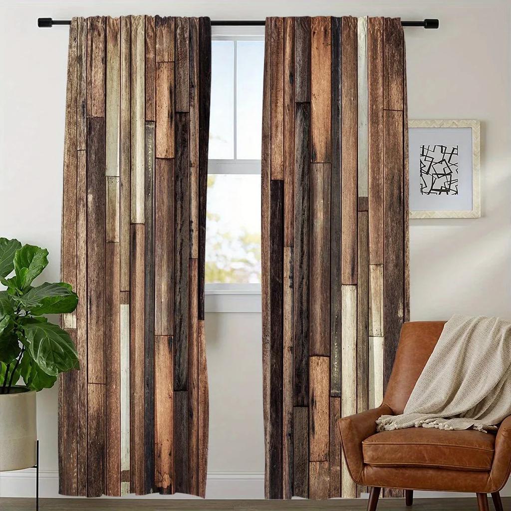 3D 2pcs Metal Wooden Accessories Wooden Door Printed Curtains Living Room Bedroom Decoration 3D Digital Printing Curtain Home De