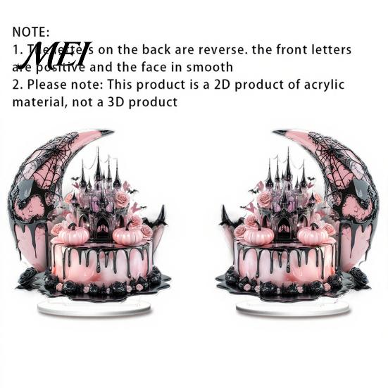 Dark Aesthetic Room Decor Halloween Style Table Decorations, Acrylic Pink And Black Gothic Centerpiece, Tiered Tray Seasonal Displays Crescent